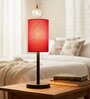 Red Cylinder Fabric Shade Table Lamp, Minimalist Bedside Lamp with Metal Base for Bedroom, Living Room & Study