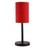 Red Cylinder Fabric Shade Table Lamp, Minimalist Bedside Lamp with Metal Base for Bedroom, Living Room & Study