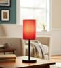 Red Cylinder Fabric Shade Table Lamp, Minimalist Bedside Lamp with Metal Base for Bedroom, Living Room & Study