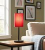 Red Cylinder Fabric Shade Table Lamp, Minimalist Bedside Lamp with Metal Base for Bedroom, Living Room & Study