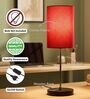 Red Cylinder Fabric Shade with Modern Silver & Black Table Lamp for Bedroom & Living Room