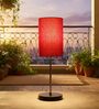 Red Cylinder Fabric Shade with Modern Silver & Black Table Lamp for Bedroom & Living Room