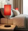 Red Cylinder Fabric Shade with Modern Silver & Black Table Lamp for Bedroom & Living Room