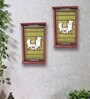 Red Distress Finish Sheesham Wood Rectangle Wall Art with Cow