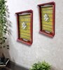 Red Distress Finish Sheesham Wood Rectangle Wall Art with Ganesha