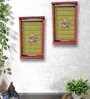 Red Distress Finish Sheesham Wood Rectangle Wall Art with Lotus