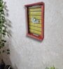 Red Distress Finish Sheesham Wood Rectangle Wall Art with Peacock