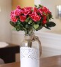 Red Fabric & Plastic Artificial Rose Bouquet with Shrubs, Set of 3