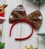 Red & Green Merry Christmas Themed Bow Headband With Snowflake Design