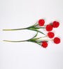 Red Fabric Decorative Artificial BallMum Flowers Set of 2