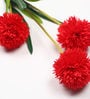 Red Fabric Decorative Artificial BallMum Flowers Set of 3