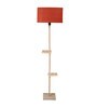 Elegant Red Fabric Shade Shelf Floor Lamp With Wood Base