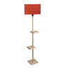Elegant Red Fabric Shade Shelf Floor Lamp With Wood Base