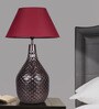 Red Fabric Shade Table Lamp with Copper Base