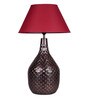 Red Fabric Shade Table Lamp with Copper Base
