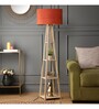 Peri Red Fabric Shade Shelf Floor Lamp With Wood Base