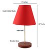 Red Fabric Shade Table Lamp, Brown Wooden Base Bedside & Desk Light for Bedroom, Living Room & Home Decor