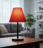 Red Fabric Shade Table Lamp, Minimalist Bedside Lamp with Metal Base for Bedroom, Living Room & Study