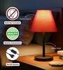Red Fabric Shade Table Lamp, Minimalist Bedside Lamp with Metal Base for Bedroom, Living Room & Study