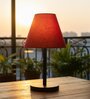 Red Fabric Shade Table Lamp, Minimalist Bedside Lamp with Metal Base for Bedroom, Living Room & Study