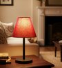 Red Fabric Shade Table Lamp, Minimalist Bedside Lamp with Metal Base for Bedroom, Living Room & Study