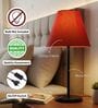 Red Fabric Shade Table Lamp, Modern Bedside & Desk Lamp with Metal Base for Bedroom, Living Room & Home Decor