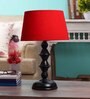 Red Fabric Shade Table Lamp with Black Base