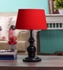 Red Fabric Shade Table Lamp with Black Base