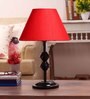 Red Fabric Shade Table Lamp with Black Base