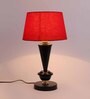 Red Fabric Shade Table Lamp with Black Base