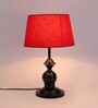 Red Fabric Shade Table Lamp with Black Base