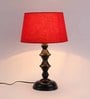 Red Fabric Shade Table Lamp with Black Base