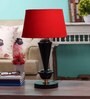 Red Fabric Shade Table Lamp with Black Base