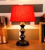 Red Fabric Shade Table Lamp With Black Base