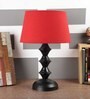 Red Fabric Shade Table Lamp With Black Base