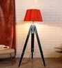 Alice Red Fabric Shade Tripod Floor Lamp With Wood Base