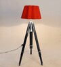 Alice Red Fabric Shade Tripod Floor Lamp With Wood Base