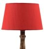 Red Fabric Shade Table Lamp with Brown and Yellow Base