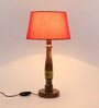 Red Fabric Shade Table Lamp with Brown and Yellow Base