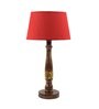 Red Fabric Shade Table Lamp with Brown and Yellow Base