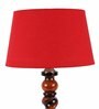 Red Fabric Shade Table Lamp With Brown Base