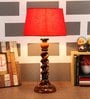 Red Fabric Shade Table Lamp With Brown Base