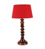 Red Fabric Shade Table Lamp With Brown Base