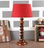 Red Fabric Shade Table Lamp With Brown Base