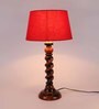 Red Fabric Shade Table Lamp With Brown Base