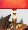 Red Fabric Shade Table Lamp with Brown Base