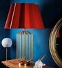Intricately Red Fabric Shade Table Lamp With Metal Base
