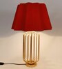 Intricately Red Fabric Shade Table Lamp With Metal Base