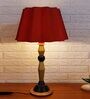 Damsel Red Fabric Shade Night Lamp With Wood Base