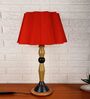 Damsel Red Fabric Shade Night Lamp With Wood Base